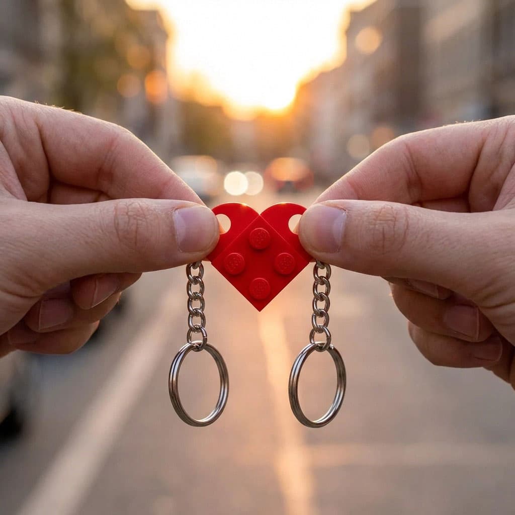Llavero Bloque Corazón Rojo Set X2 Estilo Lego Para Parejas